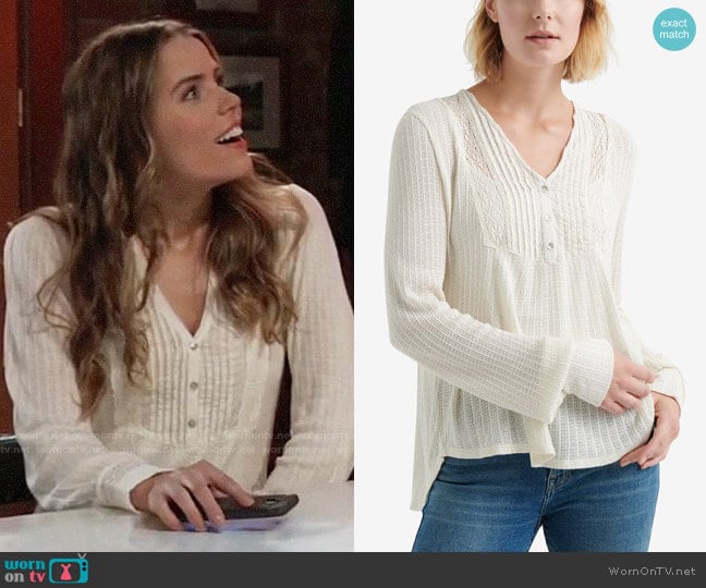 Lucky  Brand Pintuck-Bib Knit Top worn by Sasha Gilmore (Sofia Mattsson) on General Hospital