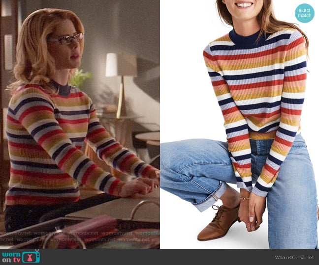 Madewell Stripe Mock Neck Pullover Sweater worn by Felicity Smoak (Emily Bett Rickards) on Arrow