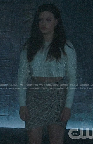 Maggie’s bead fringed sweater and plaid skirt on Charmed