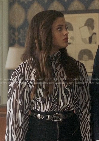 Maggie's zebra print blouse and frayed skirt on Charmed
