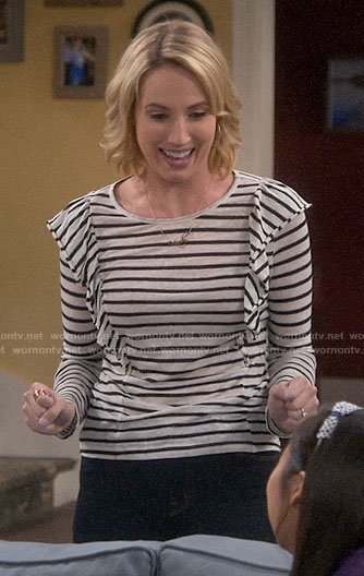 Mandy’s striped long sleeve tee with ruffles on Last Man Standing