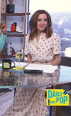 Melanie’s white polka dot shirtdress on E! News Daily Pop