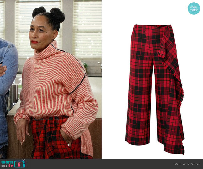 Monse Cropped Tartan Wool Wide-leg Pants worn by Rainbow Johnson (Tracee Ellis Ross) on Black-ish