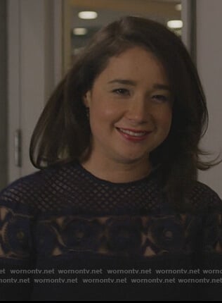 Marissa’s blue lace detail dress on The Good Fight
