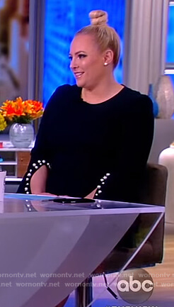 Meghan’s navy pearl embellished dress on The View