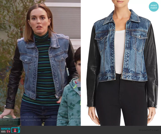 Nico Denim & Leather Jacket by Rag & Bone worn by Angie (Leighton Meester) on Single Parents