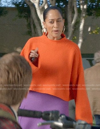 Bo’s orange cropped sweater and purple skirt on Black-ish