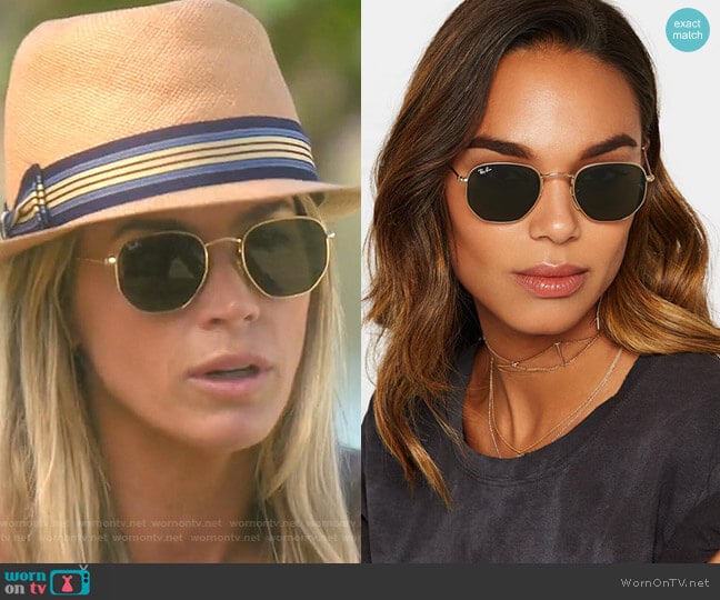 Hexagon-Frame Gold-Tone Sunglasses by Ray-Ban worn by Teddi Mellencamp Arroyave  on The Real Housewives of Beverly Hills