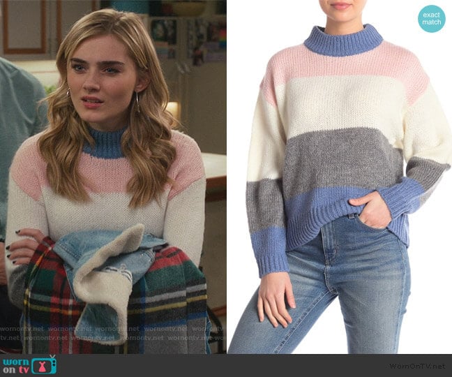 Kendall Stripe Sweater by Rebecca Minkoff worn by Taylor Otto (Meg Donnelly) on American Housewife