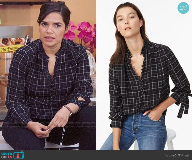 Rebecca Taylor Plaid Silk Top worn by Amy (America Ferrera) on Superstore