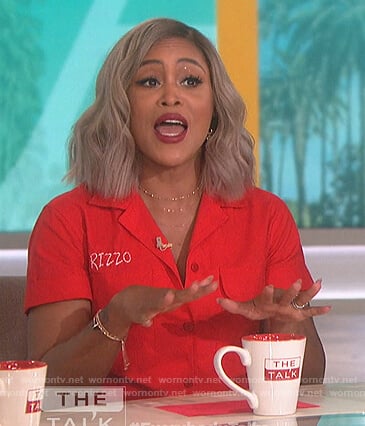 Eve's red Rizzo embroidered shirt on The Talk
