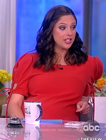 Abby’s red tie sleeve dress on The View