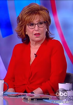 Joy’s red twisted front blouse on The View