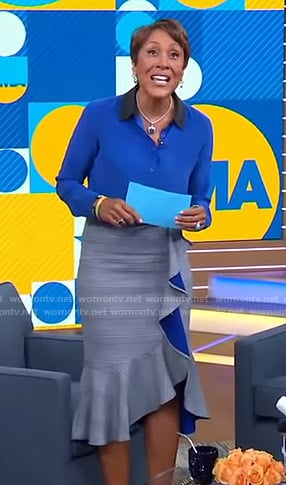 Robin’s grey plaid ruffled skirt on Good Morning America