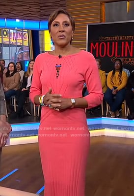 Robin’s pink stitched knit dress on Good Morning America