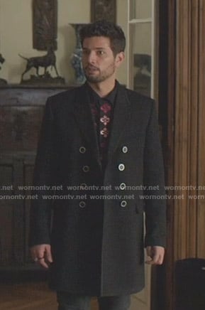 Sam’s black embroidered shirt and coat on Dynasty