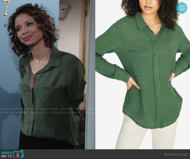 Sanctuary Steady Boyfriend Shirt worn by Elena Dawson (Brytni Sarpy) on The Young and the Restless