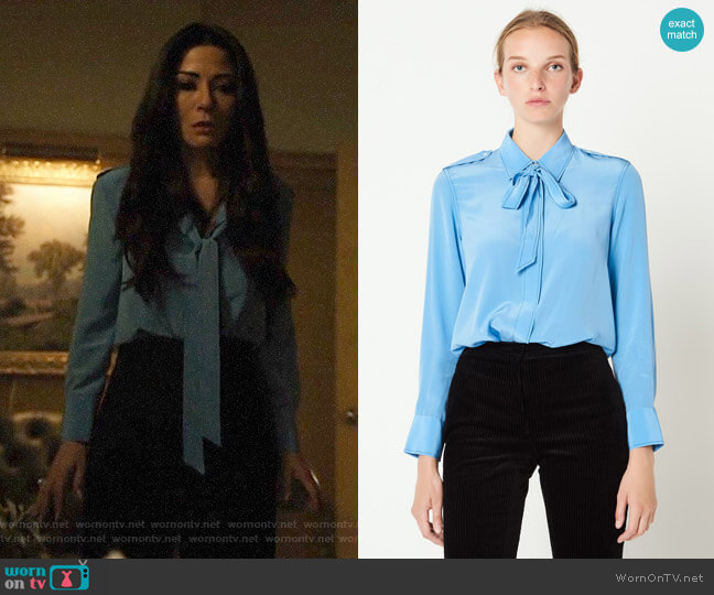 Sandro  Silk Shirt with Bow Collar worn by Hermione Lodge (Marisol Nichols) on Riverdale