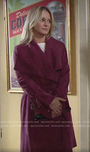 Sharon’s pink wrap coat on The Young and the Restless