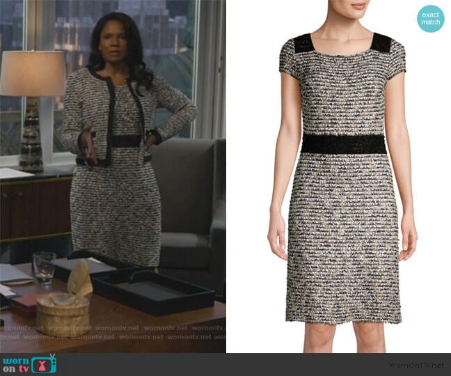 Inlaid Knit Cap-Sleeve A-line Dress by St. John Collection worn by Liz Reddick-Lawrence (Audra McDonald) on The Good Fight