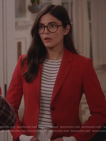 Lisa’s red blazer and striped sweater on Splitting Up Together