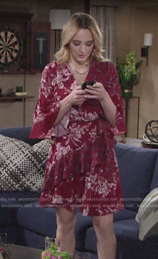 Summer's red mixed floral dress on The Young and the Restless