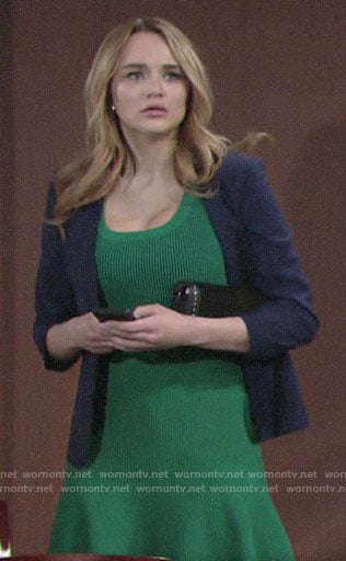 Summer’s green ribbed dress and navy blazer on The Young and the Restless