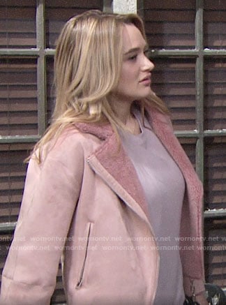 Summer's pink suede and fur jacket on The Young and the Restless