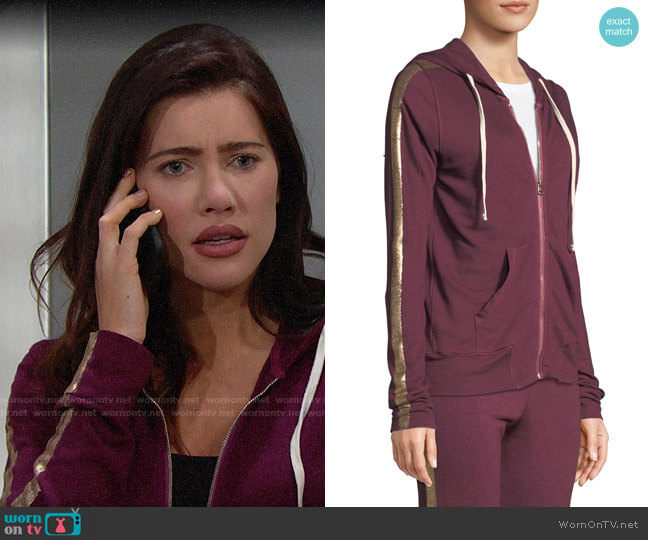 Sundry Metallic Side-Stripe Hooded Jacket worn by Steffy Forrester (Jacqueline MacInnes Wood) on The Bold and the Beautiful