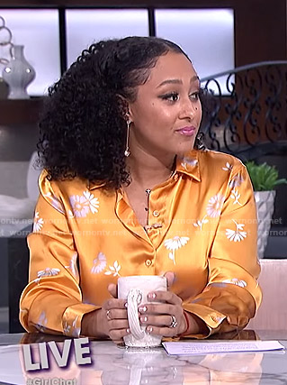 Tamera’s orange floral blouse and trousers on The Real