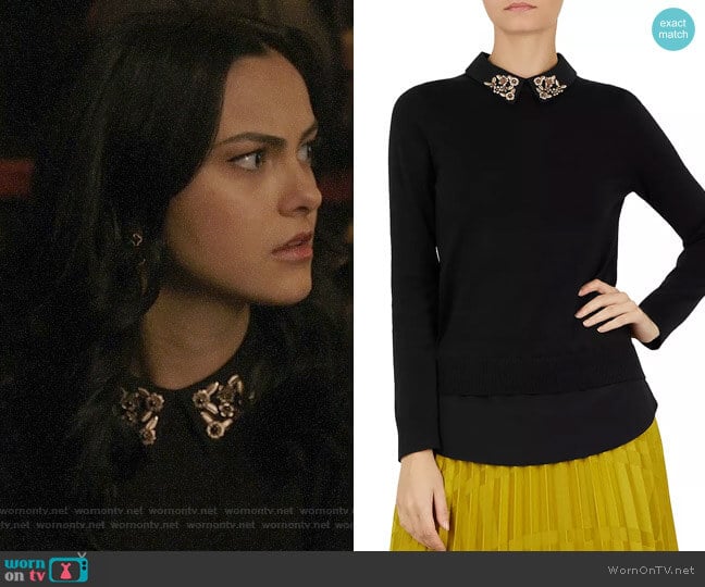 Ted Baker Moliiee Embellished-Collar Sweater worn by Veronica Lodge (Camila Mendes) on Riverdale