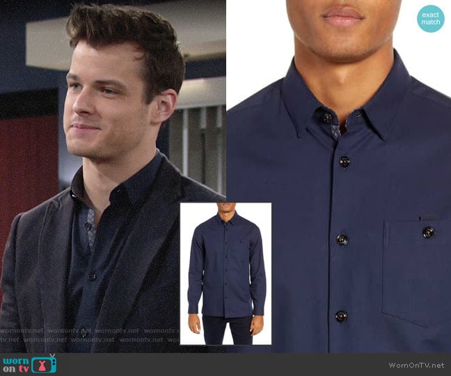 Ted Baker Slim Fit Oxford Sport Shirt worn by Kyle Abbott (Michael Mealor) on The Young and the Restless