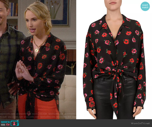 The Kooples Floral Tie-Front Silk Blouse worn by Mandy Baxter (Molly McCook) on Last Man Standing