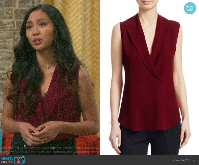 Theory Shawl Collar Silk Shell worn by Haley Chen (Thia Megia) on Days of our Lives