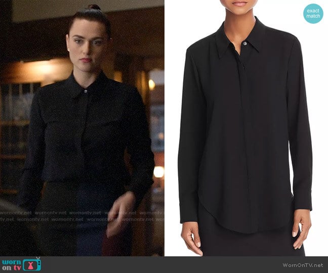 Theory Sunaya Stretch-Silk Shirt worn by Lena Luthor (Katie McGrath) on Supergirl