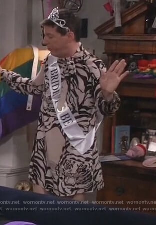 Jack’s white tiger print dress on Will and Grace