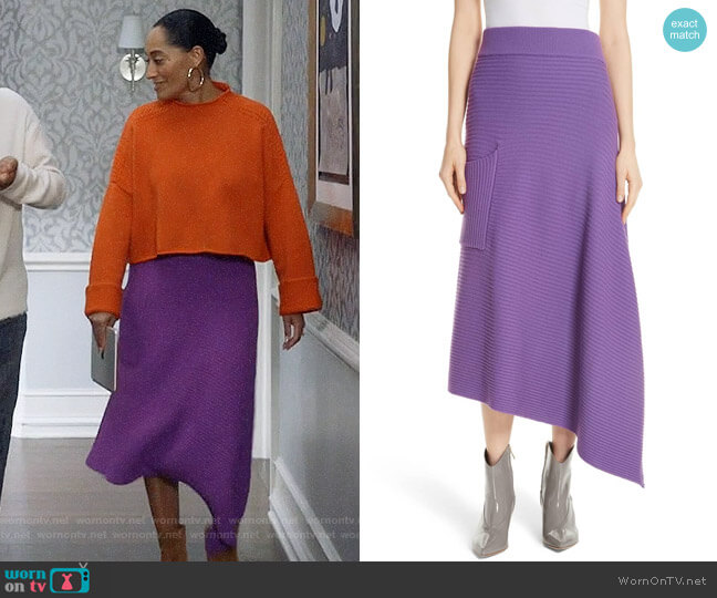 Tibi Ribbed Merino Wool Asymmetrical Skirt worn by Rainbow Johnson (Tracee Ellis Ross) on Black-ish