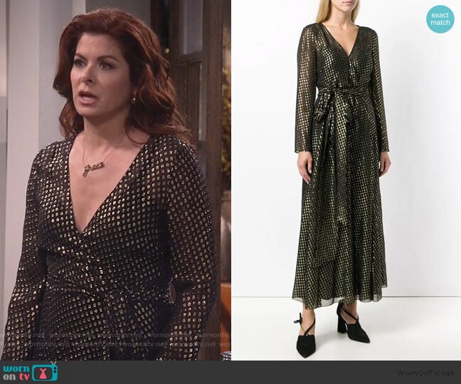 Embroidered Lame Long Dress by RED Valentino worn by Grace Adler (Debra Messing) on Will and Grace