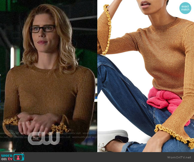 Topshop Contrast Fluted Cuff Sweater worn by Felicity Smoak (Emily Bett Rickards) on Arrow