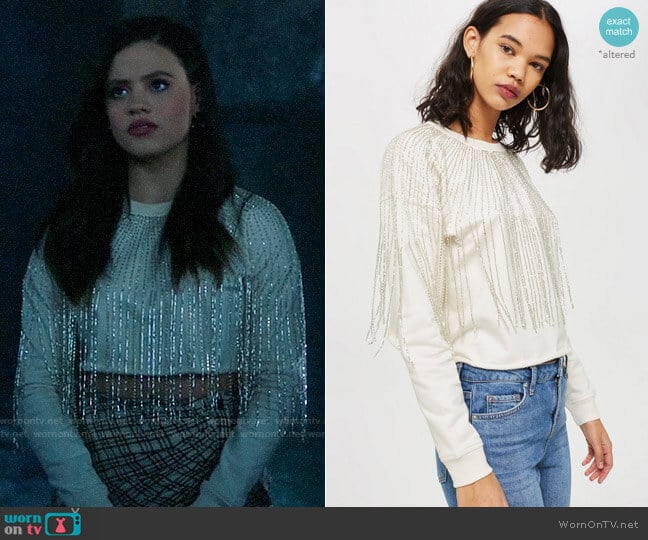 Topshop Fringe Crystal Sweatshirt worn by Maggie Vera (Sarah Jeffery) on Charmed