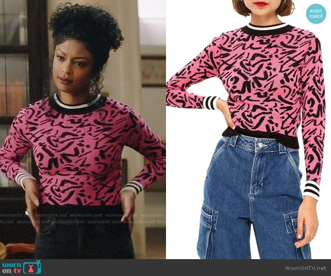 WornOnTV: Ali’s pink graffiti print sweater on God Friended Me ...