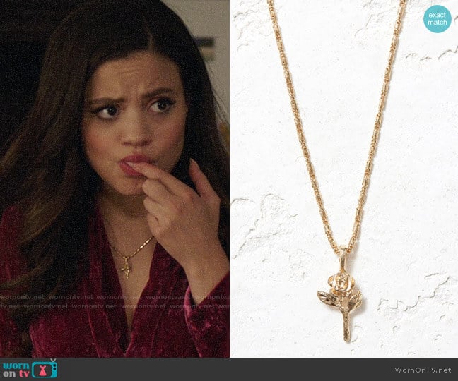 Vanessa Mooney Gold The Little Rose Charm Necklace worn by Maggie Vera (Sarah Jeffery) on Charmed