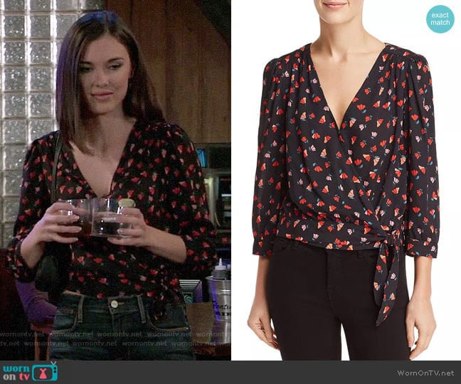 Velvet by Graham & Spencer Rayla Tulip Print Wrap Top worn by Willow Tait (Katelyn MacMullen) on General Hospital