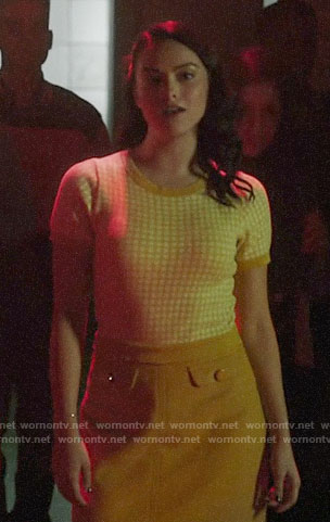 Veronica's yellow checked sweater on Riverdale