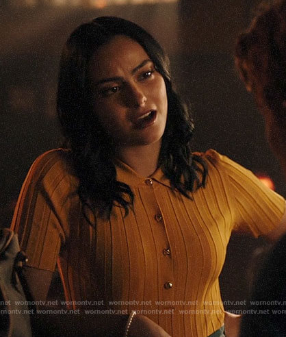 Veronica’s yellow ribbed polo top on Riverdale