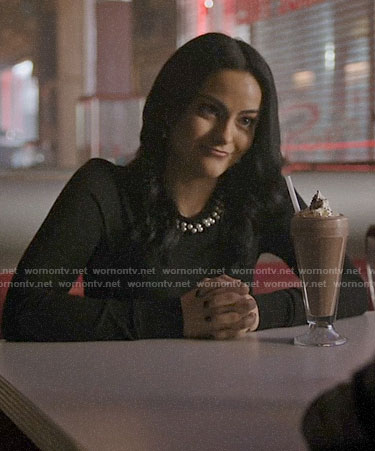Veronica’s black pearl neck sweater on Riverdale