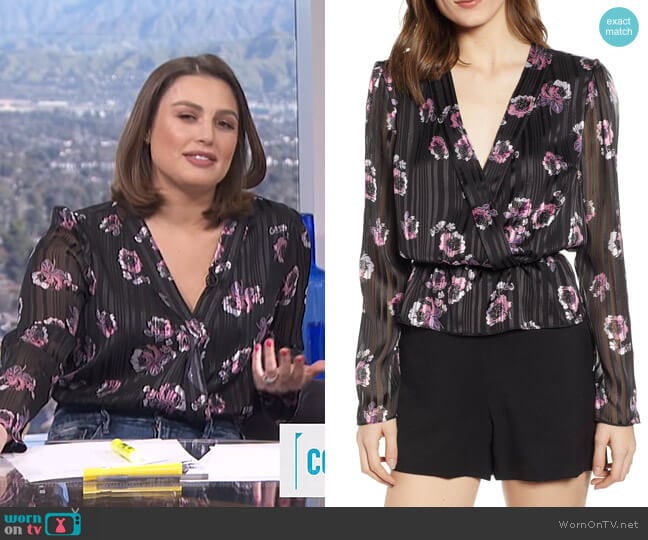 Floral Print Peplum Top by Wayf worn by Carissa Loethen Culiner on E! News