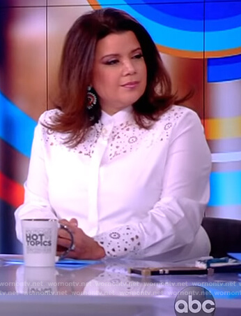 Ana’s white floral cutout shirt on The View