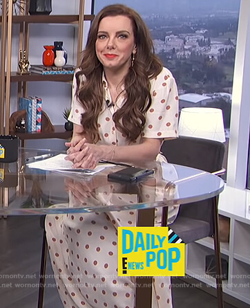 Melanie’s white polka dot shirtdress on E! News Daily Pop