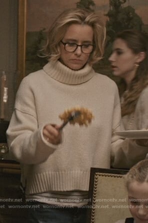 Elizabeth’s white turtleneck sweater on Madam Secretary